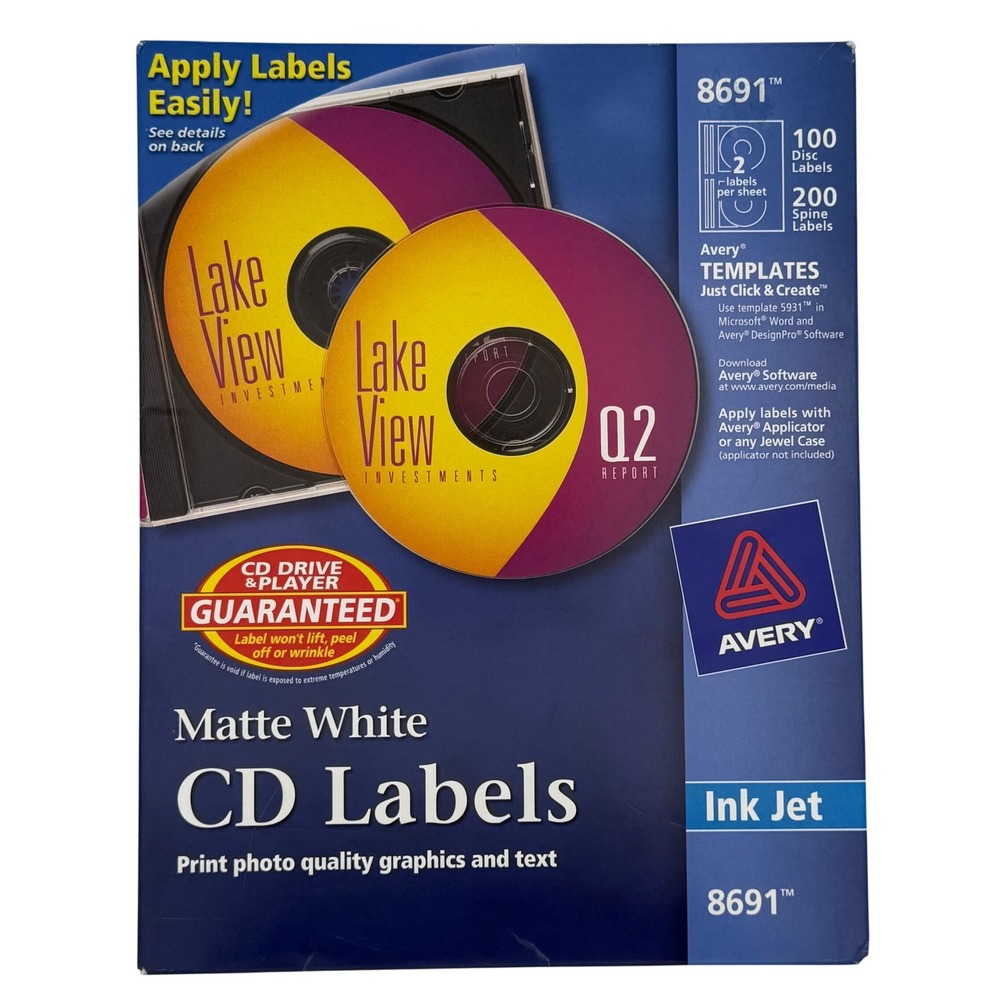 Avery 8691 CD Label Kit - 100 Disc Labels & 200 Spine Labels - Complete & Unused